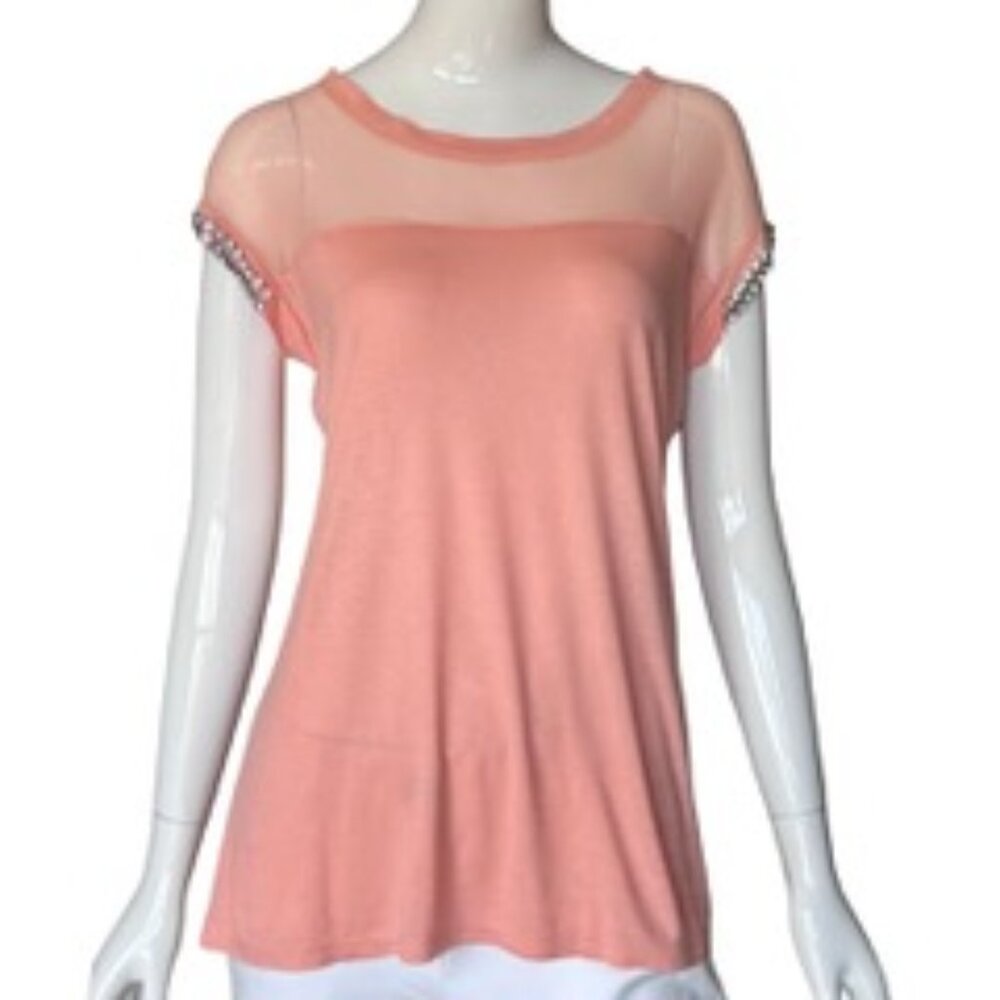 INC International Concepts Tee With Crystal Embellishments On Sleeves Size M